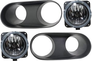 Fog Light Assembly Kit for Ford Mustang 2003-2004, Right (Passenger) and Left (Driver), 4-Piece Kit, Halogen, Includes Fog Light Trim, Replacement