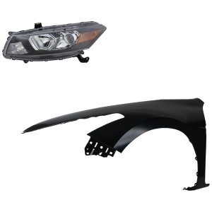 Headlight Assembly for 2011-2012 Honda Accord, Left (Driver) Side, Halogen, 2-Piece Kit with Fender, Replacement