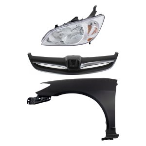 Headlight Kit for 2004-2005 Honda Civic, Left (Driver) Side, Lens and Housing, Halogen, 3-Piece Set, Including Fender and Grille, Replacement