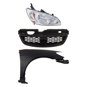 Right (Passenger) Headlight for Honda Civic 2004-2005, includes Lens and Housing, Halogen, 3-Piece Kit with Fender and Grille - Replacement