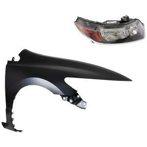 Headlight Assembly Kit for 2006-2007 Honda Civic, Right (Passenger) Side, Halogen, 2-Piece Kit with Fender, Replacement