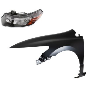 Headlight Assembly for 2006-2007 Honda Civic, Left (Driver) Side, Halogen, 2-Piece Kit with Fender, Replacement