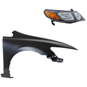 Headlight Kit for 2006-2008 Honda Civic Right (Passenger) Side, Lens and Housing, Halogen, 2-Piece Kit, with Fender Replacement