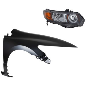 Headlight Kit for 2006-2008 Honda Civic, Right (Passenger) Side Lens and Housing, Halogen, 2-Piece Kit with Fender, Replacement