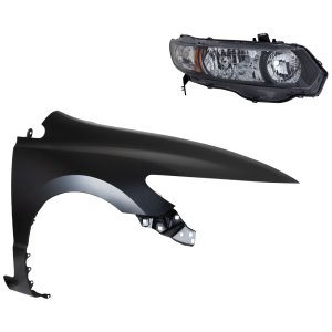 Headlight Kit for 2010-2011 Honda Civic Right (Passenger), Includes Lens and Housing, Halogen, 2-Piece Kit, with Fender - Replacement
