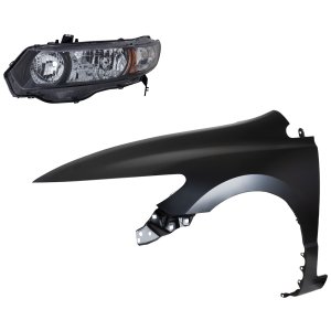 Headlight Kit for 2010-2011 Honda Civic with Left (Driver) Lens and Housing, Halogen, 2-Piece, Fender Included, Replacement