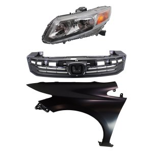 Headlight Assembly Kit for Honda Civic 2012-2012, Left (Driver) Side, Halogen, 3-Piece with Fender and Grille Replacement