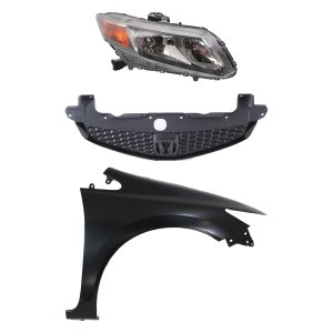 Headlight Assembly for 2012 Honda Civic Right (Passenger) Side, Halogen, 3-Piece Kit with Fender and Grille - Replacement