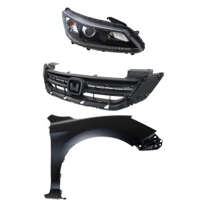 Headlight Assembly Kit for Honda Accord 2013-2015, Right (Passenger) Side, Halogen, 3-Piece Kit with Fender and Grille, Replacement