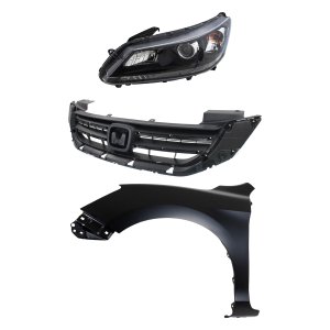 Headlight Assembly for 2013-2015 Honda Accord, Left (Driver), Halogen, 3-Piece Kit with Fender and Grille Assembly, Replacement