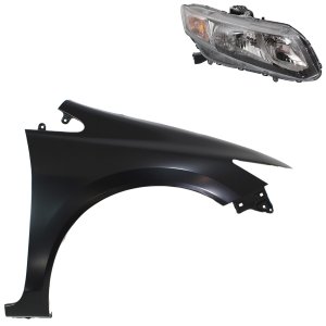 Headlight Assembly Kit for HONDA CIVIC 2013-2015 Right (Passenger), Halogen, 2-Piece Kit, with Fender, Replacement