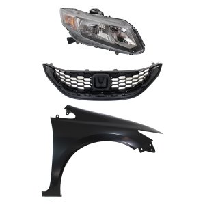 Headlight Assembly Kit for 2013-2015 Honda Civic, Right (Passenger) Side, Halogen, 3-Piece Kit with Fender and Grille, Replacement