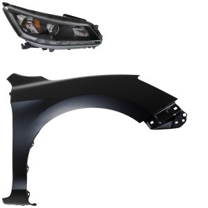 Headlight Assembly for 2013-2015 Honda Accord, Right (Passenger) Side, Halogen, 2-Piece Kit with Fender Replacement