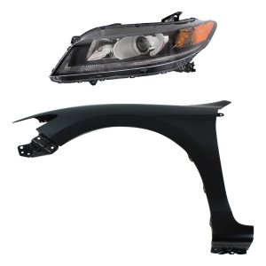 Headlight Assembly for 2013-2015 Honda Accord Left (Driver) Side, Halogen, 2-Piece Kit with Fender, Replacement
