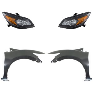 Front Fender Kit for 2014-2015 Honda Civic, Right (Passenger) and Left (Driver), Primed (Ready to Paint), 4-Piece Set, with Headlights, Replacement