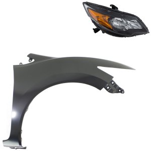 Front Fender Right (Passenger) for 2014-2015 Honda Civic, Primed (Ready to Paint), 2-Piece Kit with Headlight, Replacement