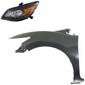 Front Fender Kit for 2014-2015 Honda Civic, Left (Driver) Side, Primed (Ready to Paint), 2-Piece with Headlight, Replacement