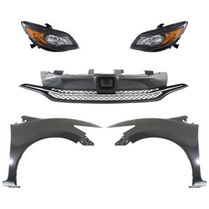 Front Fender Kit for 2014-2015 Honda Civic, Right (Passenger) and Left (Driver), Primed (Ready to Paint), 5-Piece with Grille and Headlights Replacement