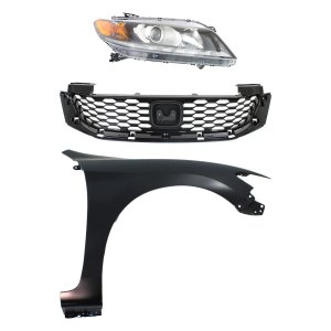 Front Fender for Honda Accord 2013-2015 Right (Passenger), Primed (Ready to Paint), 3-Piece Kit, with Grille and Headlight Replacement