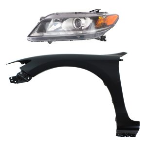 Front Fender for HONDA ACCORD 2013-2015, Left (Driver), Primed (Ready to Paint), 2-Piece Kit with Headlight, Replacement