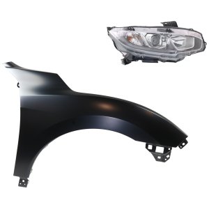 Headlight Assembly Kit for 2017-2018 Honda Civic, Right (Passenger) Side, Halogen, 2-Piece with Fender ‚Äì Replacement