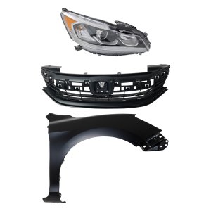 Headlight Assembly Kit for 2016-2017 Honda Accord, Right (Passenger), Halogen, 3-Piece Kit with Fender and Grille Assembly, Replacement