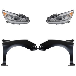 Headlight Assembly Kit for 2016-2017 Honda Accord, Right (Passenger) and Left (Driver), Halogen, 4-Piece Kit, with Fenders, Replacement