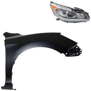 Headlight Assembly Kit for 2016-2017 Honda Accord, Right (Passenger) Side, Halogen, 2-Piece Kit with Fender, Replacement