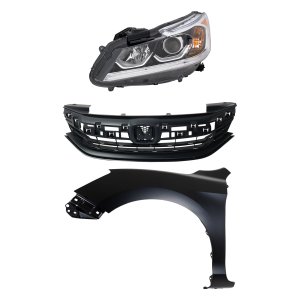 Headlight Assembly Kit for Honda Accord 2016-2017, Left (Driver) Side, Halogen, 3-Piece with Fender and Grille, Replacement