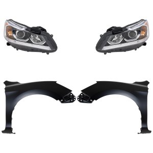 Headlight Assembly Kit for 2016-2017 Honda Accord, Right (Passenger) and Left (Driver), Halogen, 4-Piece with Fenders, Replacement