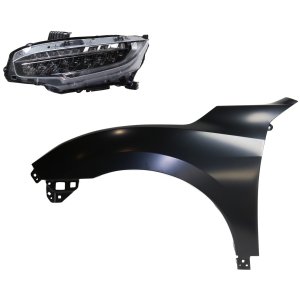 Headlight Assembly Kit for Honda Civic 2016-2018, Left (Driver) Side, LED, 2-Piece Kit, with Fender Replacement