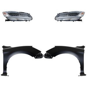Headlight Assembly Kit for 2016-2017 Honda Accord, Right (Passenger) and Left (Driver) Sides, 4-Piece Kit, with Fenders, LED, Replacement