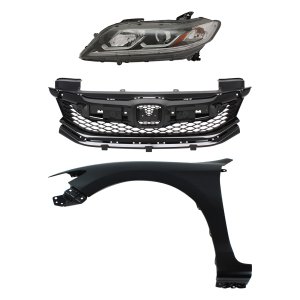 Headlight Assembly for 2016-2017 Honda Accord, Left (Driver), Halogen, 3-Piece Kit with Fender and Grille Assembly Replacement