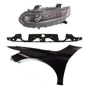 Headlight Assembly Kit for Honda Accord 2018-2020, Left (Driver) Halogen Light, 3-Piece with Fender and Grille Assembly Replacement
