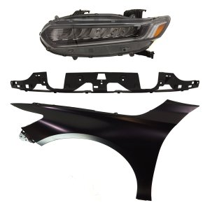 Headlight Assembly Kit for Honda Accord 2018-2020, Left (Driver) Side, LED, 3-Piece Set with Fender and Grille Assembly, Replacement
