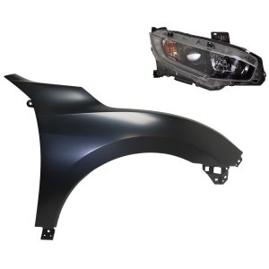 Headlight Assembly Kit for Honda Civic 2018-2018, Right (Passenger) Side, Halogen, 2-Piece, with Fender, Replacement