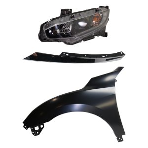 Headlight Assembly Kit for Honda Civic 2018, Left (Driver) Side, Halogen, 3-Piece with Fender and Grille Assembly, Replacement