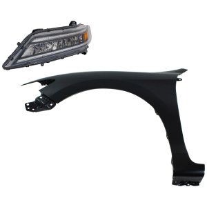 Headlight Assembly for 2016-2017 Honda Accord, LED Light, Left (Driver) Side, 2-Piece Kit with Fender Replacement