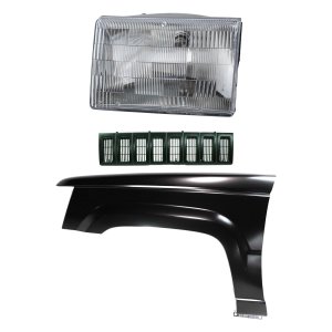 Front Fender Kit for 1993-1995 Jeep Grand Cherokee, Left (Driver), Primed (Ready to Paint), 3-Piece with Grille and Headlight, Replacement
