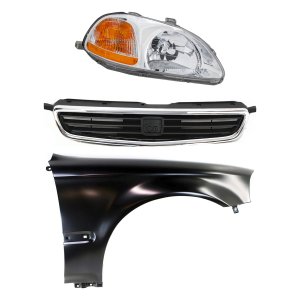 Headlight Kit for 1996-1998 Honda Civic, Right (Passenger) Side, Includes Lens, Housing, Halogen Feature, 3-Piece Set, with Fender and Grille Assembly Replacement