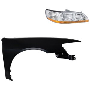 Headlight Kit for 1998-2000 Honda Accord, Right (Passenger) Lens and Housing, Halogen, 2-Piece with Fender, Replacement