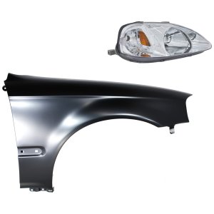 Headlight Kit for 1999-2000 Honda Civic, Right (Passenger) Lens and Housing, Halogen, 2-Piece Set, with Fender, Replacement