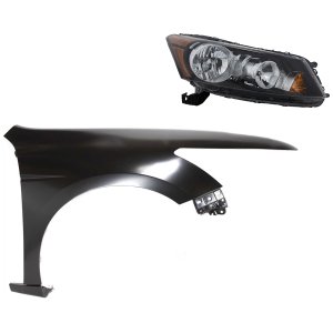 Headlight Assembly for 2008-2010 Honda Accord, Right (Passenger) Side, Halogen, 2-Piece Kit with Fender, Replacement