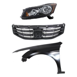 Headlight Assembly for 2011-2012 Honda Accord, Left (Driver), Halogen, 3-Piece Kit with Fender and Grille Replacement