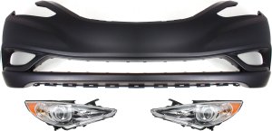 Headlight Assembly Kit for Hyundai Sonata 2011-2013, Right (Passenger) and Left (Driver) Halogen, 3-Piece Set with Bumper Cover Replacement