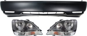 Headlight Assembly for 1999-2000 Lexus RX300, Right (Passenger) and Left (Driver), Halogen, 3-Piece Kit with Bumper Cover Replacement