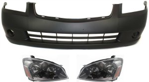 Headlight Assembly Kit for Nissan Altima 2005-2006, Right (Passenger), Left (Driver), Halogen, 3-Piece Set, with Bumper Cover - Replacement