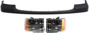 Headlight Assembly Kit for GMC Sierra 1500 2007-2013, Right (Passenger) and Left (Driver), Halogen 3-Piece with Bumper Cover Replacement
