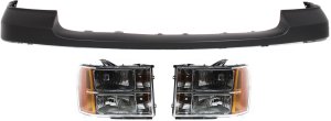 Headlight with Bulbs for GMC Sierra 1500 (2007-2013), Right (Passenger) and Left (Driver), with Bumper Cover, 3-Piece kit Replacement