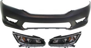 Headlight Assembly Kit for Honda Accord 2013-2015, Right (Passenger) and Left (Driver) Halogen Light, 3-Piece Set with Bumper Cover Replacement